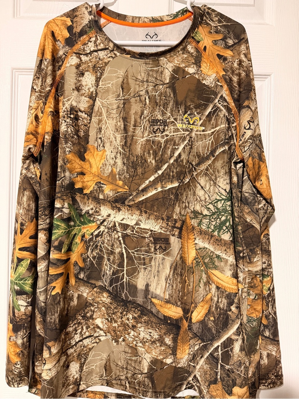 Realtree Men's Long-Sleeve Camo Performance Shirt in Brown, Green & Orange